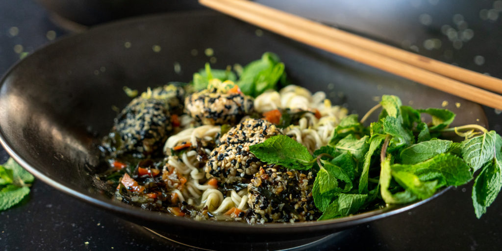 Hot Sesame Seed Meatballs with Noodles