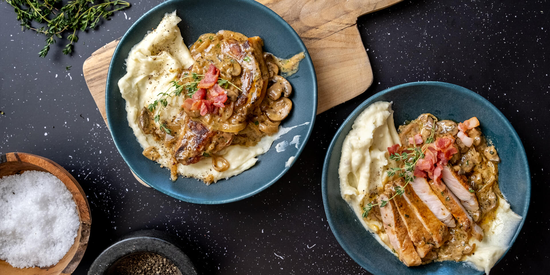 Eskort - Creamy Mushroom Pork Chops and roasted garlic mash potatoes - Eskort