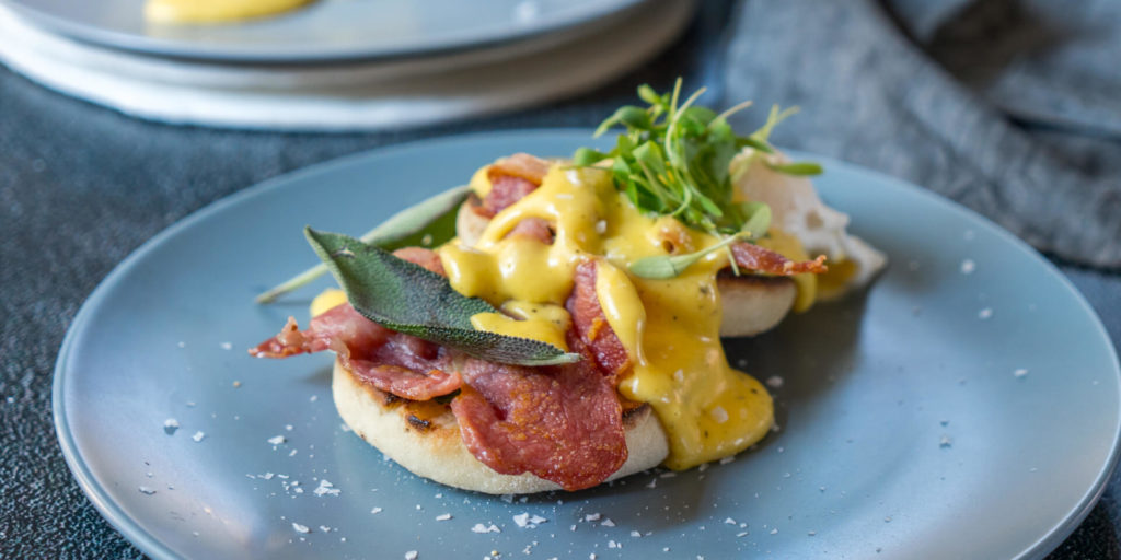Eggs Benedict with Bacon & Sage