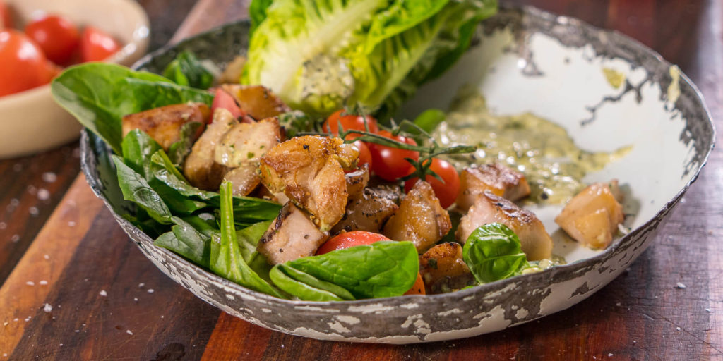 Pork Chop #2: Crackling Salad with Creamy Basil Pesto Dressing