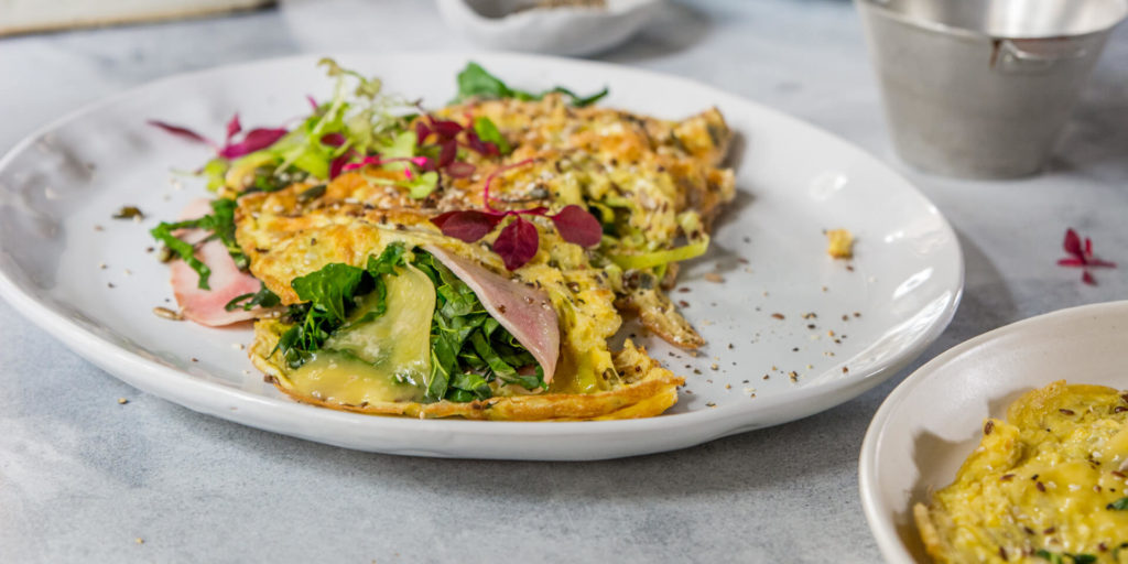 Seeded Omelette with Ham, Cheese and Spinach