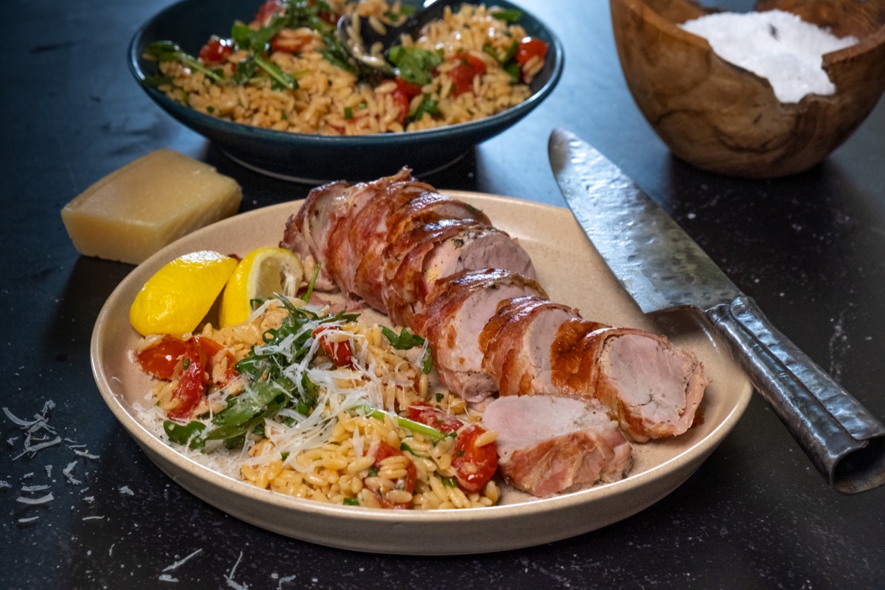 Eskort Prosciuttowrapped Pork Fillet With Orzo Salad With And